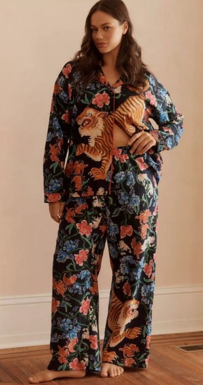 Lyrebird Anthropologie 2 Pc Pajama Set Tiger NWT